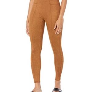 SPANX Faux Suede Leggings Camel Brown High Waist Tall Large Seam Detail